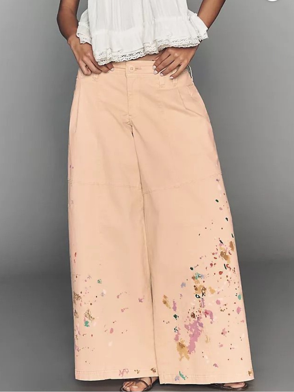 98S. NWT Anthropologie Simona Palazzo Pants Paint Craft Neutral $158 - Picture 3 of 7